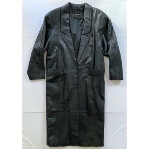 Vintage 80s Pelle Genuine Black Leather Trench Coat Women’s M